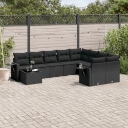 vidaXL 10 részes fekete polyrattan kerti ülőgarnitúra párnákkal (3252992)