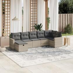vidaXL 7 részes világosszürke polyrattan kerti ülőgarnitúra párnákkal (3263508)