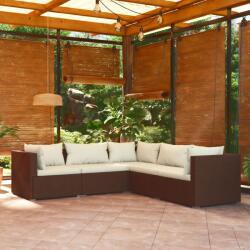 vidaXL 5 részes barna polyrattan kerti bútorszett párnákkal (3101698)