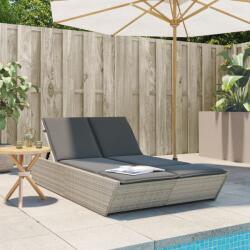 vidaXL világosszürke polyrattan dupla napozóágy párnával (368184) - vidaxl