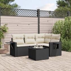 vidaXL 5 részes fekete polyrattan kerti kanapészett párnákkal (3220115)