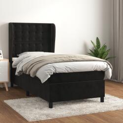 vidaXL fekete bársony rugós ágy matraccal 90 x 200 cm (3129431)