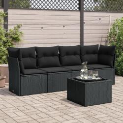 vidaXL 5 részes fekete polyrattan kerti kanapészett párnákkal (3249074)