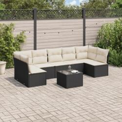 vidaXL 8 részes fekete polyrattan kerti ülőgarnitúra párnákkal (3217436)