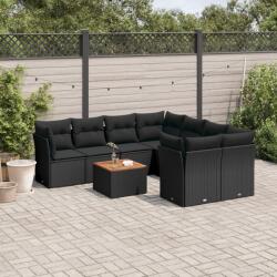 vidaXL 9 részes fekete polyrattan kerti ülőgarnitúra párnákkal (3255859)