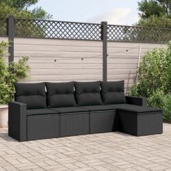 vidaXL 5 részes fekete polyrattan kerti kanapészett párnákkal (3218875)