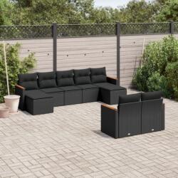 vidaXL 9 részes fekete polyrattan kerti ülőgarnitúra párnákkal (3226398)