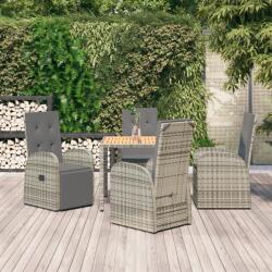 vidaXL 5 részes szürke polyrattan kerti étkezőgarnitúra párnával (3157584)