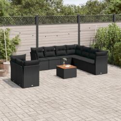 vidaXL 10 részes fekete polyrattan kerti ülőgarnitúra párnákkal (3223710)