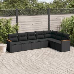 vidaXL 7 részes fekete polyrattan kerti ülőgarnitúra párnával (3258429)