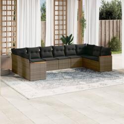 vidaXL 10 részes szürke polyrattan kerti ülőgarnitúra párnákkal (3258728)