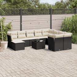 vidaXL 11 részes fekete polyrattan kerti ülőgarnitúra párnákkal (3218596)