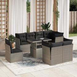 vidaXL 9 részes világosszürke polyrattan kerti ülőgarnitúra párnával (3266732)
