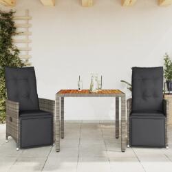 vidaXL 3 részes szürke polyrattan kerti bisztrógarnitúra párnákkal (3276885)