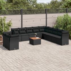 vidaXL 12 részes fekete polyrattan kerti ülőgarnitúra párnákkal (3256055)