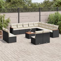 vidaXL 14 részes fekete polyrattan kerti ülőgarnitúra párnákkal (3226490)