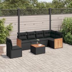 vidaXL 7 részes fekete polyrattan kerti ülőgarnitúra párnával (3227700)