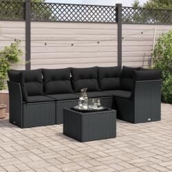 vidaXL 6 részes fekete polyrattan kerti ülőgarnitúra párnákkal (3217605)