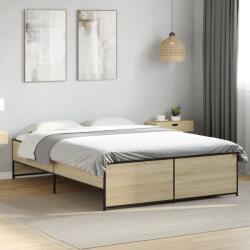 vidaXL sonoma tölgyszínű szerelt fa és fém ágykeret 135 x 190 cm (3279903)