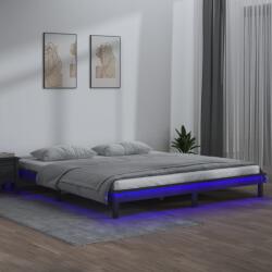 vidaXL szürke tömör fa ágykeret LED-világítással 140x190 cm (820653) - vidaxl