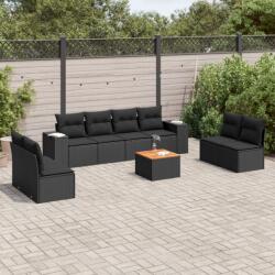 vidaXL 9 részes fekete polyrattan kerti ülőgarnitúra párnákkal (3257735)