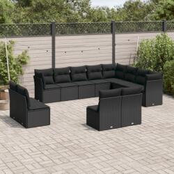 vidaXL 12 részes fekete polyrattan kerti ülőgarnitúra párnákkal (3250304)