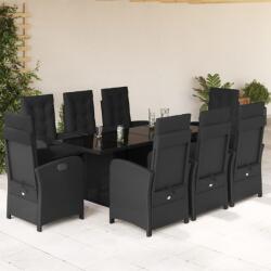 vidaXL 9 részes fekete polyrattan kerti étkezőgarnitúra párnákkal (3212252)