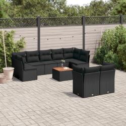 vidaXL 10 részes fekete polyrattan kerti ülőgarnitúra párnákkal (3256139) - vidaxl
