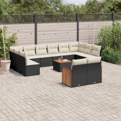 vidaXL 13 részes fekete polyrattan kerti ülőgarnitúra párnákkal (3228128) - vidaxl