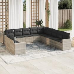 vidaXL 11 részes világosszürke polyrattan kerti ülőgarnitúra párnákkal (3219182)