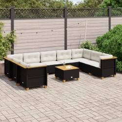 vidaXL 10 részes fekete polyrattan kerti ülőgarnitúra párnákkal (3261983)
