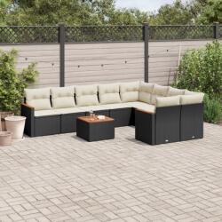 vidaXL 10 részes fekete polyrattan kerti ülőgarnitúra párnákkal (3258710)