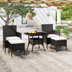 vidaXL 5 részes fekete polyrattan és edzett üveg kerti étkezőgarnitúra (3058328) - vidaxl