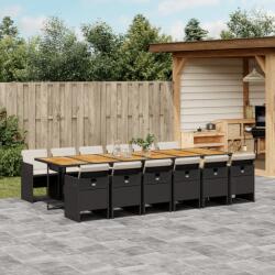 vidaXL 13 részes fekete polyrattan kerti ülőgarnitúra párnákkal (3277718) - vidaxl