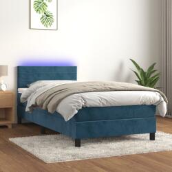 vidaXL sötétkék bársony rugós és LED-es ágy matraccal 90x200 cm (3134445)