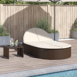 vidaXL barna polyrattan dupla napozóágy párnával (368647) - vidaxl