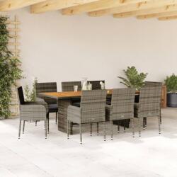 vidaXL 9 részes szürke polyrattan kerti étkezőgarnitúra párnával (3213513)