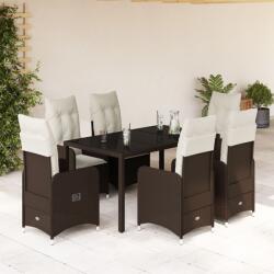 vidaXL 7 részes barna polyrattan kerti bisztrógarnitúra párnákkal (3277067)
