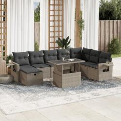 vidaXL 9 részes világosszürke polyrattan kerti ülőgarnitúra párnával (3275032)