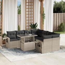 vidaXL 9 részes világosszürke polyrattan kerti ülőgarnitúra párnával (3267802)