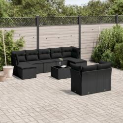 vidaXL 10 részes fekete polyrattan kerti ülőgarnitúra párnákkal (3218315)