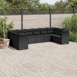 vidaXL 10 részes fekete polyrattan kerti ülőgarnitúra párnákkal (3250034)