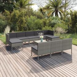 vidaXL 11 részes szürke polyrattan kerti bútorszett párnákkal (3094574)