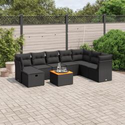 vidaXL 9 részes fekete polyrattan kerti ülőgarnitúra párnákkal (3264758)