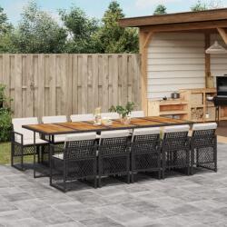 vidaXL 11 részes fekete polyrattan kerti étkezőgarnitúra párnákkal (3210759)