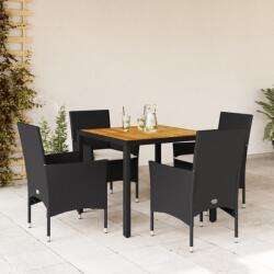 vidaXL 5részes fekete polyrattan/akácfa kerti étkezőgarnitúra párnákkal (3278664)