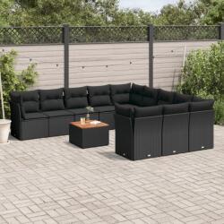 vidaXL 12 részes fekete polyrattan kerti ülőgarnitúra párnákkal (3256237)