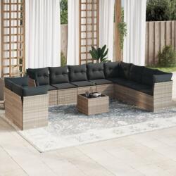 vidaXL 11 részes világosszürke polyrattan kerti ülőgarnitúra párnákkal (3217872)