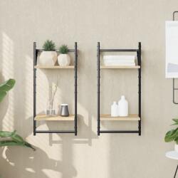 vidaXL 2 db 2 szintes sonoma tölgyszínű falipolc rúddal 30x25x65 cm (836254) - vidaxl