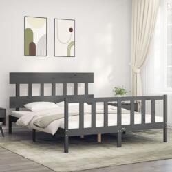 vidaXL szürke tömör fa ágykeret fejtámlával King Size (3193343)